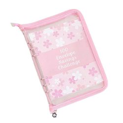 100 Envelope Challenge Binder säästökansio säästää 5050 käteiskuorilla budjetin suunnitteluun vetoketjulla Vaaleanpunainen