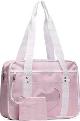 HEYONE Ita laukku Sydän Japanilainen koululaukku Kawaii Suuri olkapää Anime Kukkaro Vaaleanpunainen