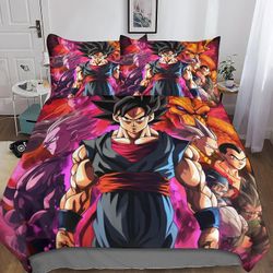 Dragon Ball Goku Premium pussilakanasetti piilotetulla vetoketjusulkimella - 3D-tulostus mikrokuituliinavaatteet, 3-osainen anime-setti tyynyliinoi...