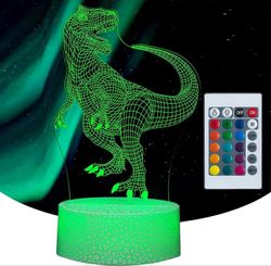 Yövalo lapsille dinosaurus lelut 3D dinosaurus Tyrannosaurus illuusio lamppu kosketuskaukosäätimellä T Rex lelut yövalo 16 väriä vaihtava dinosaurus