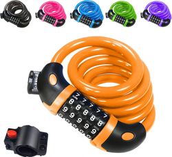 Augro Pyörän lukko, pyörän lukko pitkä 120cm x 12mm, kaapelilukkoportti 5-numeroisella Smart Code -koodilla ja rattaat BikeOragne