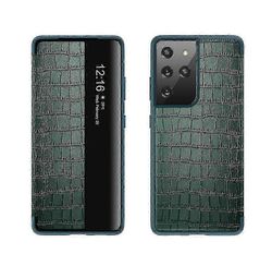 Krokotiilikuvio ikkunanäkymä nahkakotelo yhteensopiva Samsung Galaxy S23 Utra Luxury Pu nahkainen läppäkansi Vihreä