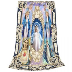 Jesus Virgin Mary Christian katolske tepper Fleece Trykt pustende Super Warm Throw Blanket For Home Travel Sengetøy Kaster Lilla 75x100cm 30x40in