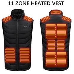 Bicaco 11 Zone opvarmet vest, Smart USB-drevet termisk jakke, Camping Vandreture termisk vest, Mænds Dame opvarmet jakke Tøj SORT Asian size 6XL