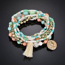 Ny ankomst Natural Stone Perle Armbånd Charm Boho Braclet Set Imitation Pearl Strand Braslet for kvinder Piger Casual smykker Multifarve