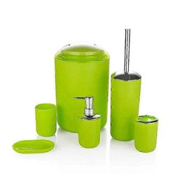 6kpl kylpyhuonetarvikesarja hammasharjan pidike kuppi saippua-annostelija astia wc-harja roskakori muovinen juomalasi kuppi pesuhuonetyökalu Vihreä