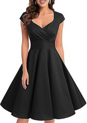 Arez Kvinder 50'erne 60'erne En Line Rockabilly Kjole Cap Sleeve Vintage Swing Party Kjole M