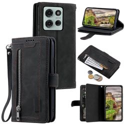 varten Motorola Moto G75 5G kotelo PU nahkainen puhelimen kansi vetoketjulompakolla 9 korttipaikkaa - musta Monivärinen Black