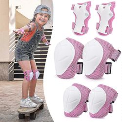 Lasten Säädettävä 6-in-1 Skeittilaudan Suojavarustesetti - Polvi- ja Kyynärsuojat turvallisuuden takaamiseksi Vaaleanpunainen