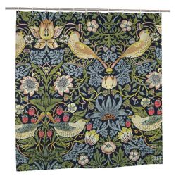 Erittäin pitkä suihkuverho Mansikkavaras Indigo Vintage Art By William Morris 72x72 tuuman homeenkestävä kestävä pestävä painotettu kylpyhuoneverhot