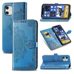 Etui til iphone 12 Mini Cover Læder Tegnebog Cover Prægning Mandala Magnetisk Flip Protection Stødsikker - Blå