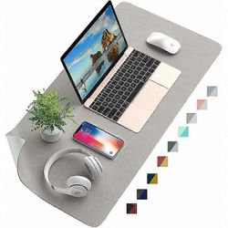 Nahkainen pöytämatto - kaksipuolinen vedenpitävä hiirimatto tietokoneelle, luistamaton pöytäsuoja (harmaa/vaaleanharmaa, 80x40cm)