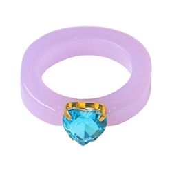 fulaide Kvinner Ring Heart Rhinestone Candy Color Harpiks Alle Match Round Ring for Dating Rosa