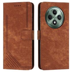 varten Oppo Reno12 F 5G Kotelo Iskunkestävä Lompakko PU Nahka Flip Lines Puhelimen Kansi - Ruskea Monivärinen Brown