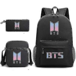 Bts Reppu Opiskelijakoululaukku Kolmiosainen setti MUSTA