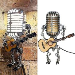 retro stil mikrofon robot spiller gitar usb natt lys lampe gave
