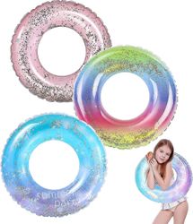 oppblåsbart basseng flyter 3 pack glitter svømmeringer for 2-5 år gamle barn basseng rør leker, basseng flyter ring leker sommerstrand svømmebassen...