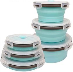 Justup Sininen silikoni kokoontaitettavat elintarvikkeiden säilytysastiat-valmistelu- / säilytyskulhot kannella - pyöreät silikoniset elintarvikkei...