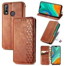 Kompatibel med Huawei Y8s Flip Case Etui Vintage Wallet Flip Cover med magnetisk lukning Coque - Blå brun