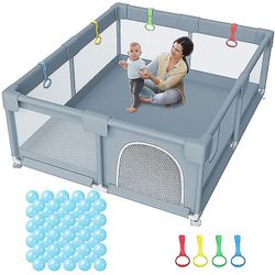 Stor lekegrind for babyer Småbarn Baby Playards Med Gate, Kids Activity Center Grå 150*180cm