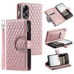 Tyyli 012 Oppo A58 4G vetoketjullinen lompakkokotelo Rhombus PU nahkainen pudotussuojattu puhelimen kansi Monivärinen Style B