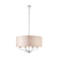 Interiors 1900 Lighting Wien 4 Light Multi Arm Loft Vedhæng poleret nikkel med Beige Enkelt Shade, E14