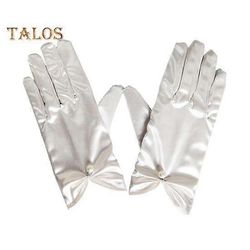 1 pari morsiamen hääkäsineitä laskostettu sileä satiini liukastumista estävä faux pearl -sisustus joustava puhtaan värinen tanssipallo juhla-ateria...