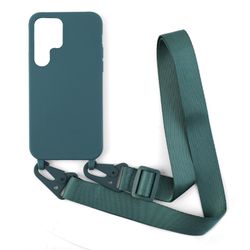 Frusde Crossbody halsband rem snodd sladd telefonfodral kompatibel med Samsung Galaxy S23 Ultra, flytande silikonskydd Deep Green For Galaxy S23 Ultra