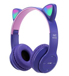 Coosilo Tegneserie Katteører Rgb Lysende Bluetooth-headset, foldbart lilla