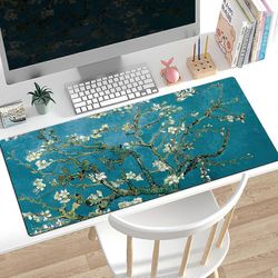 1kpl Teal Van Gogh Almond Tree XXL Desk Pad - laajennettu hiirimatto tietokoneen näppäimistölle ja kannettavalle tietokoneelle - Söpö pöytämatto na...