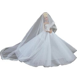 Lasten interaktiivinen lasten juhlasarja Realistinen nukelle hääpuku vaatteet asut teeskennellä leikkiä kannettava koristeellinen valkoinen hääpuku