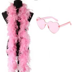 Volord Feather Boas med hjerte kantløse solbriller, 2m / 6.6ft farverig fjerboa til kvinder til dans bryllupsfest cosplay Halloween Pink