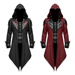 2023 Nya medeltida Assassin Game Assassins Creed Cosplay Kostym Edward Streetwear Hooded Jacka Outwear Halloween Party Kläder Röd L