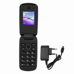 2G Flip Phone Dual SIM 1200mAh Dual SIM Flip Phone 1.77in värinäyttö näyttö matkapuhelin 100 ?240V musta EU-pistoke
