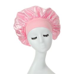 Boeyaa 1 stk elastikbåndshætte til unisex hovedindpakning brimmed nathat badehætte Ekstra stor satin silkeagtig motorhjelm søvn Lyserød b