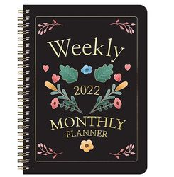 Handuo Planner-ugentlige &månedlige Planner, 2022 Notesblok sort