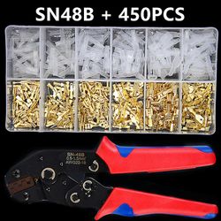 450stk 2.8 / 4.8 / 6.3 mm Spade Crimp Terminal Connector Golden Universal Seal Spring Plug Isolerede elektriske ledningsstik Sn48b