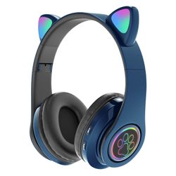 Baodan headset katt øre bluetooth headset b39 katt øre søt katt øre trådløst hodesett ledet blinkende lys, en gave til venner og barn Blå