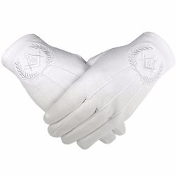 Bricks Masons Masonic regalier 100% bomuldhandsker firkantet kompas og g - hvid L