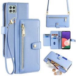 Vetoketjullinen lompakkokotelo Samsung Galaxy A22 5G:lle Sininen