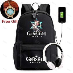 Genshin Impact -reppu Koulun opiskelijan kangasreppu pojille Tytöt Varkaudenesto-USB-reppu Avaimenperä Miehet Naiset Matkalaukut CG0040390