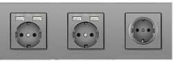 Barsinfi Eu Krystal glaspanel 3 række socket 16a tysk stikkontakt med 6 Usb 146*86*40 mm Gray