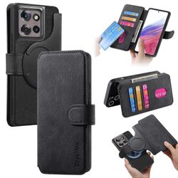 Motorola Edge 50 5G Magneettinen Kotelo CASENEO Irrotettava Nahkainen Puhelimen Lompakkokotelo - Musta Monivärinen Black