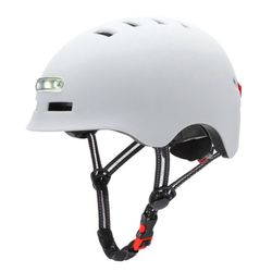 Unisex-pyöräilykypärät LED-valolla hengittävät sähköpyöräpyöräilykypärät yöajoon Matta valkoinen S48 53cm