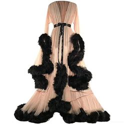 Initially Kvinner \ 's Trailing Long Dress Feather Flared ermer Kjole Perfekt for utdrikningslag Hk Beige