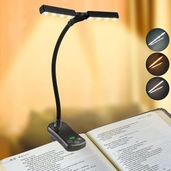 Tianzun 14 Lysdioder Oppladbart boklys, justerbare doble hoder, øyepleieleselampeklemme på bok / skrivebord for studiearbeid