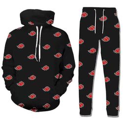 Otwoo 3d Trykt Naruto Akatsuki Sweatshirt Hættetrøje Pullover Bukser Voksne Cosplay kostume L