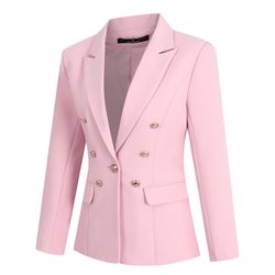 Yynuda Womens 2-delt Office Lady Business Dress Peak Revers Metal Buckle Slim Suit (blazer +bukser) Pink XL