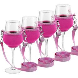 4kpl kannettava viinilasin pidike kaulahihna syntymäpäiväcocktaileille - tuki ikehihna Rose Red