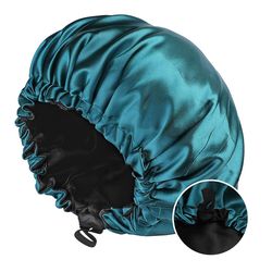 Zch Vendbar Satin Nightcap Damer Stretch Hair Care Shower Cap Cyan